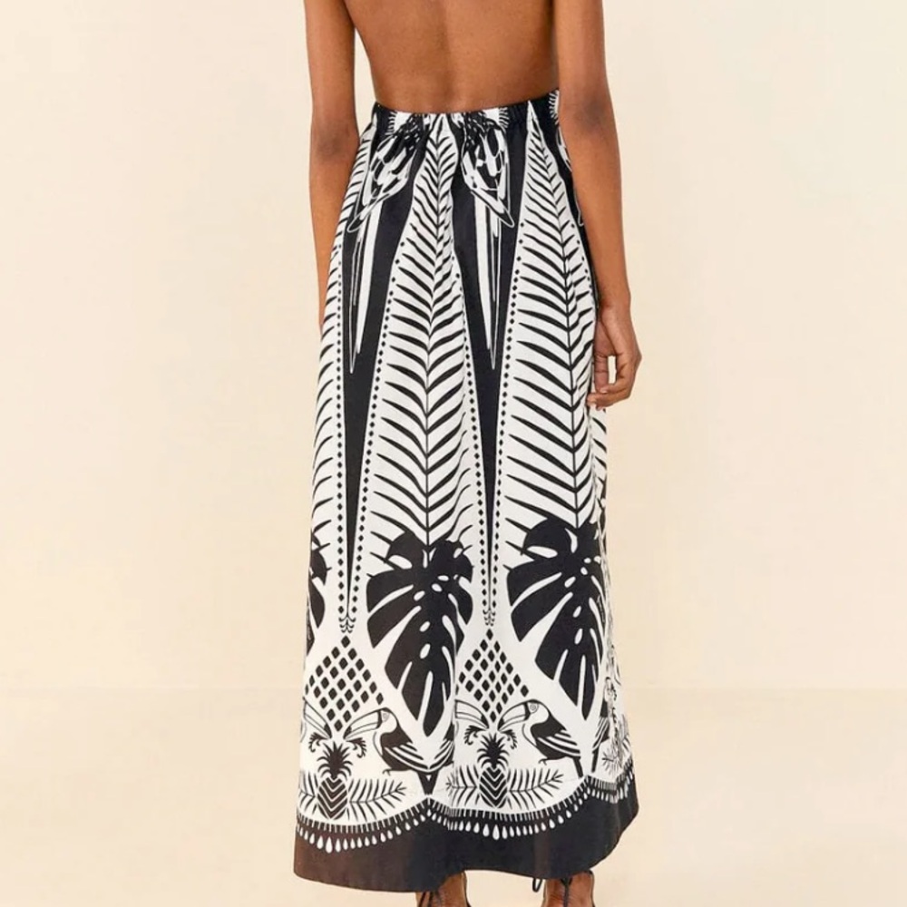 NWT Farm Rio: Anthropologie Farm Rio Macaw Elegance Black Cotton Maxi Dress - Picture 8 of 8